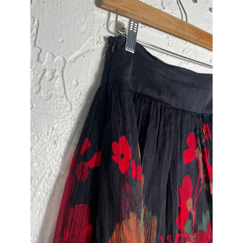Teri Jon Rickie Freeman Size 6 Black Floral 100% Silk Midi Skirt - Picture 3 of 6